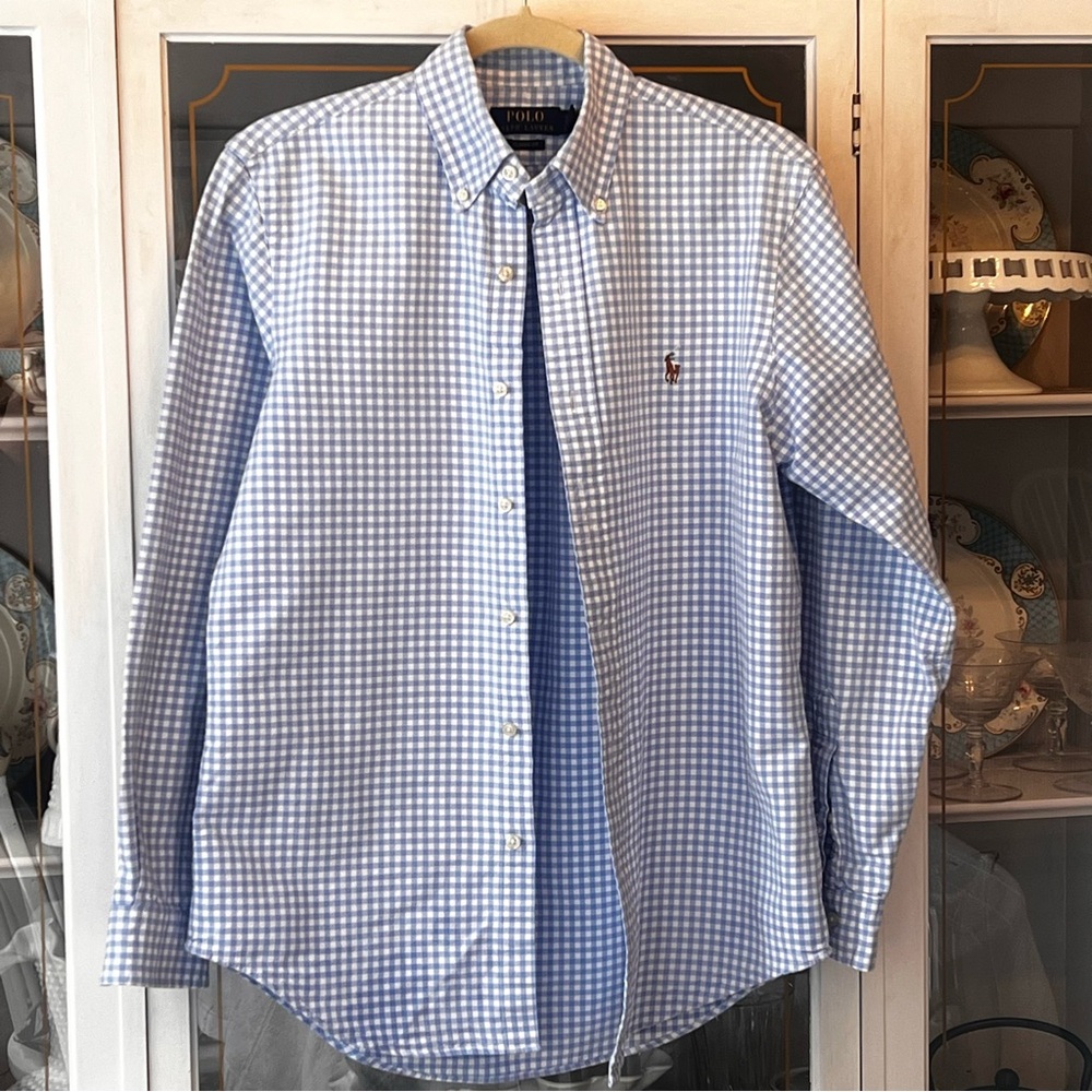 Ralph Lauren Blue and White Checkered Men's Shirt